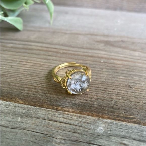 Firework Clear Quartz Gold Tone Adjustable Rings - Picture 1 of 3